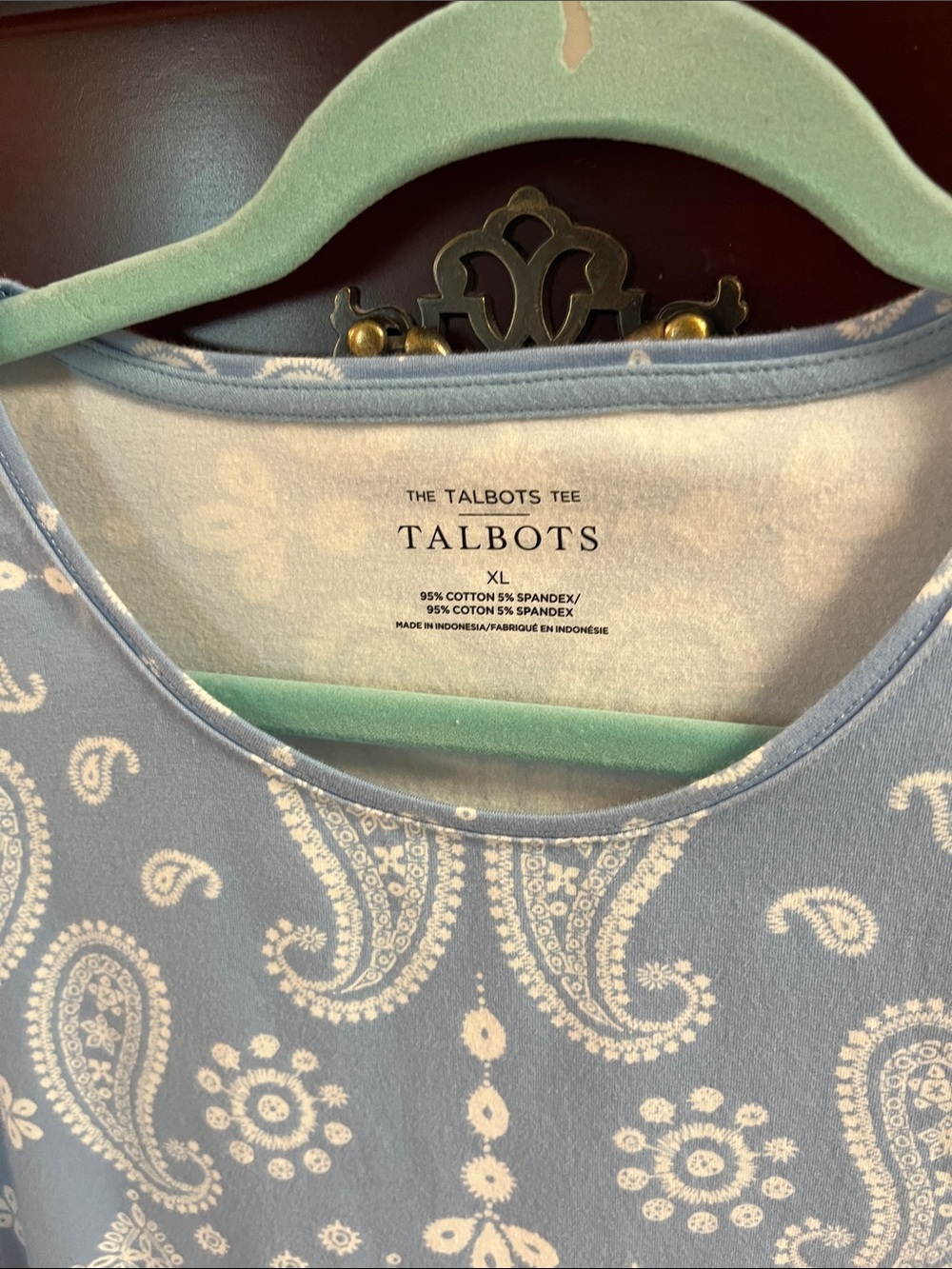 Talbots Light Blue Paisley & Floral Short Sleeve Tee - Picture 3 of 6